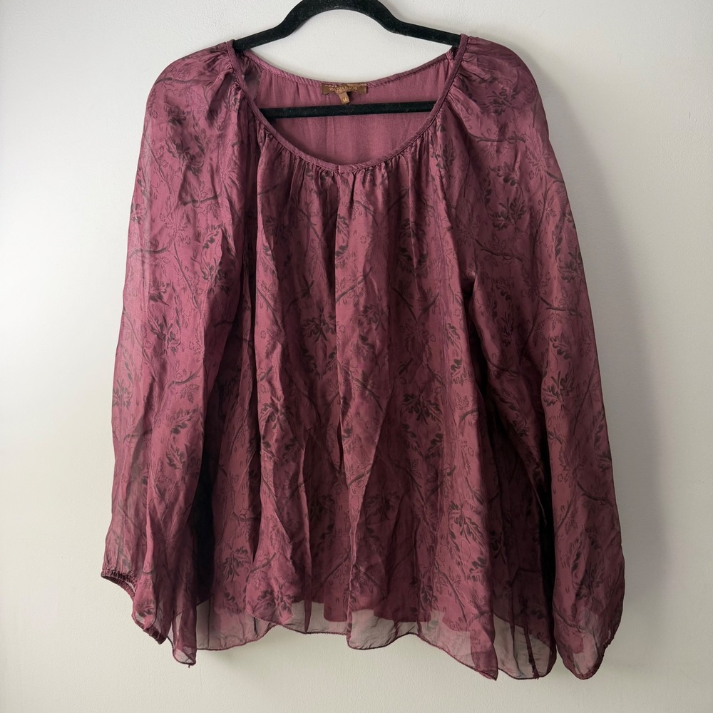 Piazza Roma Blouse Womens M Burgundy Excellent Silk Blend Floral Made in Italy